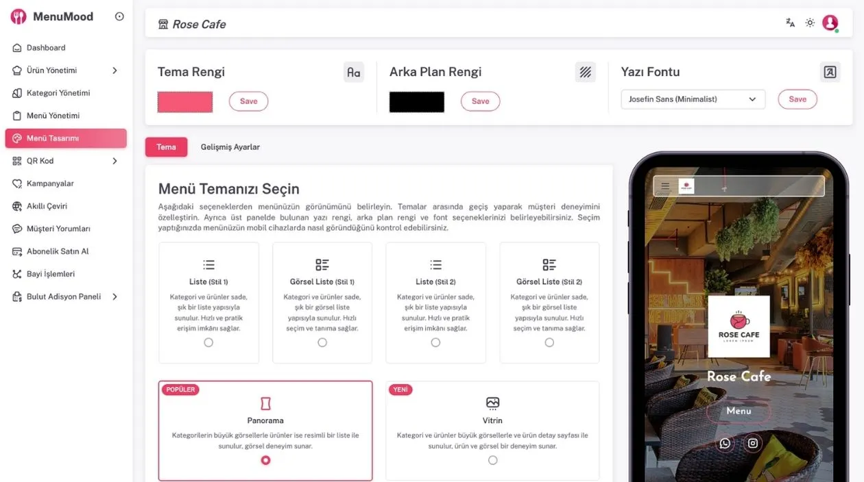 QR Menü Tasarım Paneli - MenuMood.com